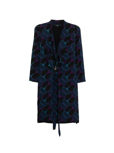 Pre-owned Gucci Horsebit-print Tie-waist Dress In Black