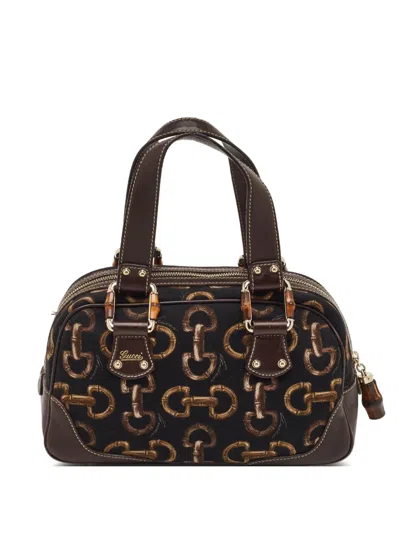 Pre-owned Gucci Horsebit-print Tote Bag In Brown