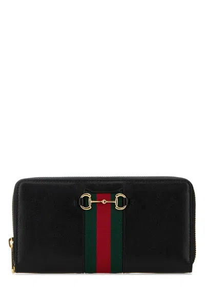 Gucci Horsebit-trimmed Calf Skin Wallet In Black