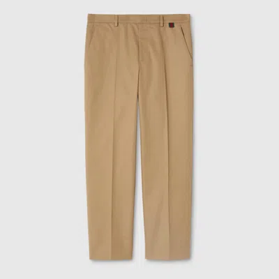 Gucci Beige Cotton Trousers With Web Detail Men In Nude