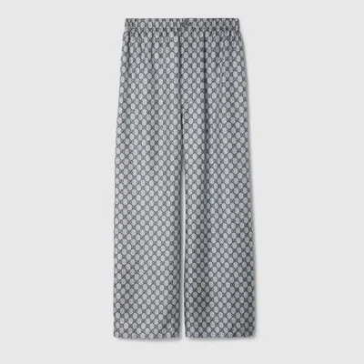 Gucci Gg Silk Twill Wide-leg Pants In Blue White Mc