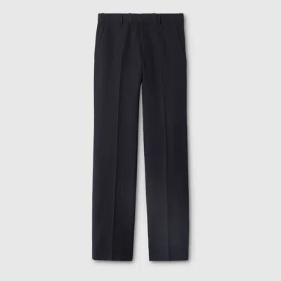 Gucci Wool Gabardine Pant With Embroidery In Blue