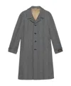 Gucci Long Houndstooth Wool Coat With Peaked Lapels In Gray