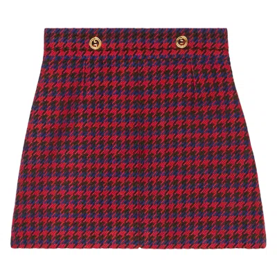 Pre-owned Gucci Houndstooth Pleated Mini Skirt 'blue' | Women's Size 48
