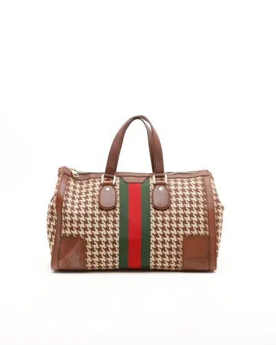 Gucci Houndstooth Seventies Canvas Web Tote Bag In Orange