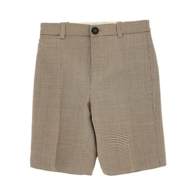 Gucci Kids' Houndstooth Virgin Wool-blend Pants In Brown