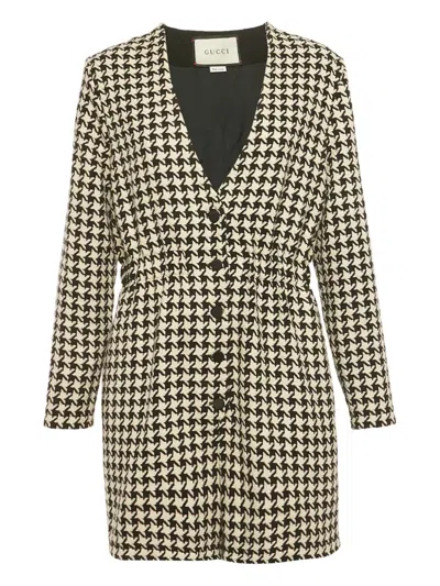 Pre-owned Gucci Houndstooth Wool Dress In Neutral