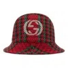 Gucci Houndstooth Wool Fedora With Interlocking G 'red' In Neutral