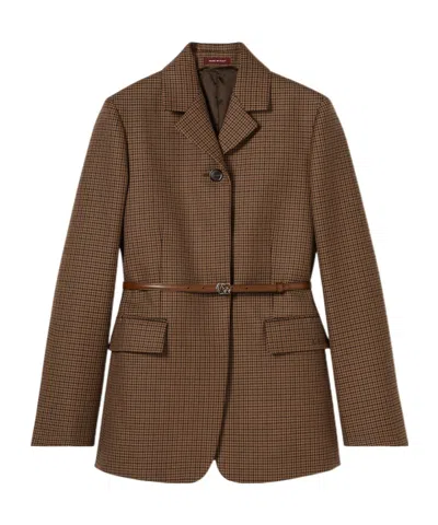 Gucci Houndstooth Wool Jacket With Embroidery In Green