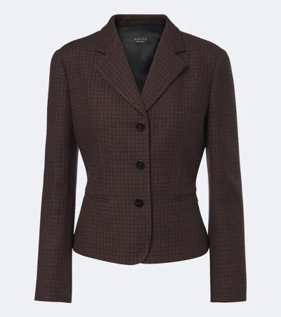 Gucci Houndstooth Wool-blend Blazer In Brown