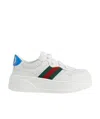 Gucci Children's Leather Sneaker With Web In White
