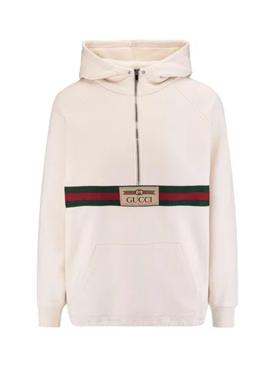Gucci Kids' House Web Logo Patch Long-sleeved Hoodie In Neutral