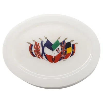 Pre-owned Gucci Huge  Oval Vintage Lucite Flags Tray 1970s In Gray