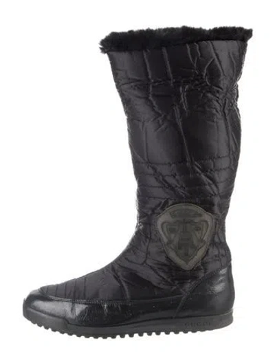 Pre-owned Gucci Hysteria Accent Nylon Snow Boots In Black