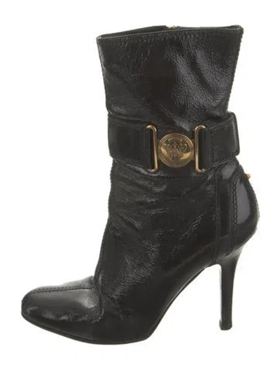 Pre-owned Gucci Hysteria Accent Patent Leather Boots In Black