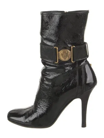 Pre-owned Gucci Hysteria Accent Patent Leather Boots In Black