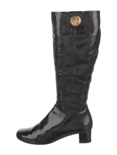Pre-owned Gucci Hysteria Accent Patent Leather Riding Boots In Black