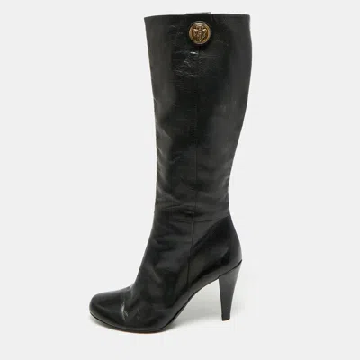 Pre-owned Gucci Hysteria Size 39.5 Black Leather Knee Length Boots