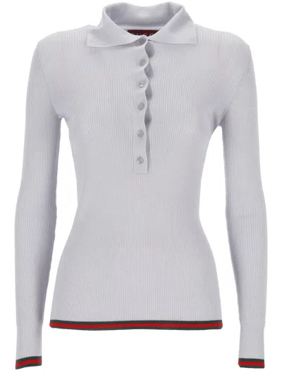 Gucci Ice Grey Cashmere Silk Polo In White