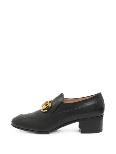 Pre-owned Gucci Ice Lolly Chain Heeled Loafers In Black