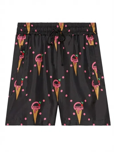 Gucci Ice-cream-print Silk Shorts In Multi