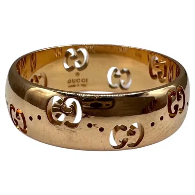 Pre-owned Gucci Icon 18k Rose Gold Gg Wide Ring 6mm Size 7 In Red
