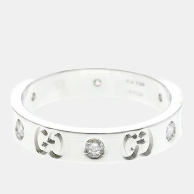 Pre-owned Gucci Icon 18k White Gold Band Ring Eu 50