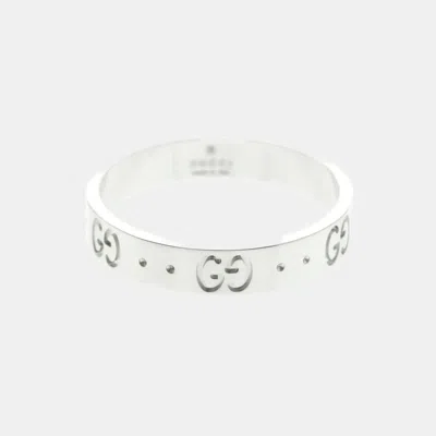 Pre-owned Gucci Icon 18k White Gold Fashion Band Ring Eu 59