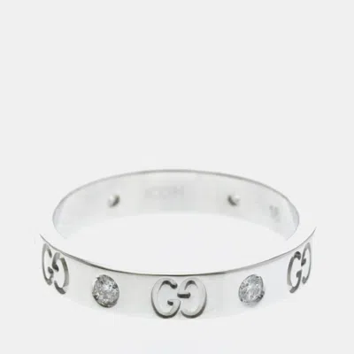 Pre-owned Gucci Icon 18k White Gold Fashion Diamond Band Ring Eu 57