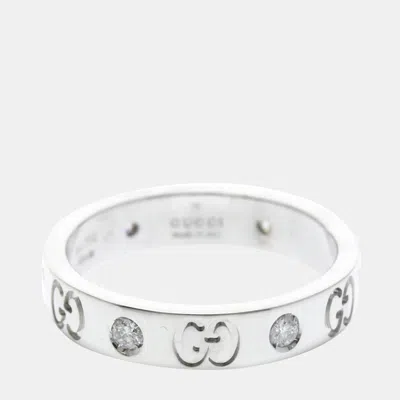 Pre-owned Gucci Icon 18k White Gold Unisex Category Ring Eu 53