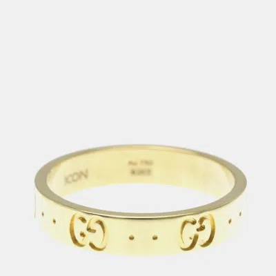 Pre-owned Gucci Icon 18k Yellow Gold Fashion Band Ring Eu 55