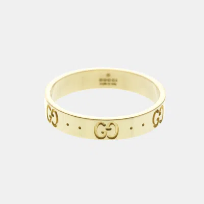 Pre-owned Gucci Icon 18k Yellow Gold Fashion Band Ring Eu 59