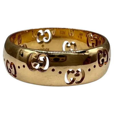 Pre-owned Gucci Icon 18k Yellow Gold Gg Wide Ring 6mm Size 6.75