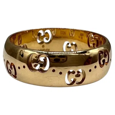 Pre-owned Gucci Icon 18k Yellow Gold Gg Wide Ring 6mm Size 6.75