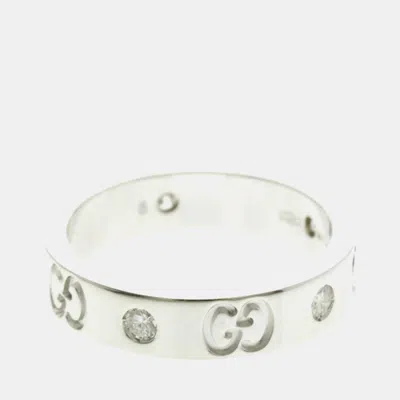 Pre-owned Gucci Icon 5p Diamond Ring 18k White Gold Fashion Diamond Band Ring Eu 48