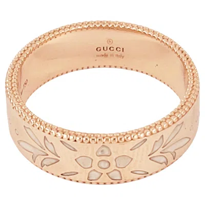Pre-owned Gucci Icon Blooms 18k Pink/rose Gold White Enamel Ring Size 7.5