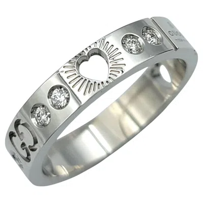 Pre-owned Gucci Icon Diamond Band Ring With Heart Cutout In 18 Karat White Gold, Box