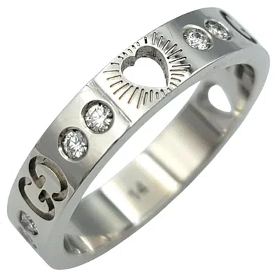 Pre-owned Gucci Icon Diamond Band Ring With Heart Cutout In 18 Karat White Gold, Size 6.75