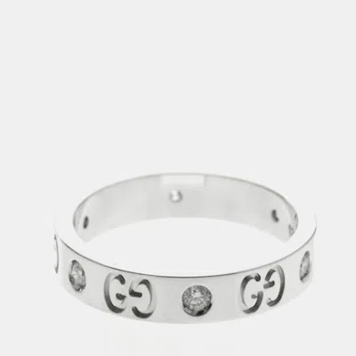 Pre-owned Gucci Icon Diamond Ring 18k White Gold Fashion Band Ring Eu 53