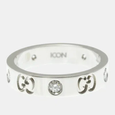 Pre-owned Gucci Icon Diamond Ring White Gold 18k Fashion Diamond Band Ring Silver Us 10
