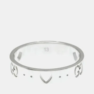 Pre-owned Gucci Icon Heart Ring White Gold 18k Fashion No Stone Band Ring Silver