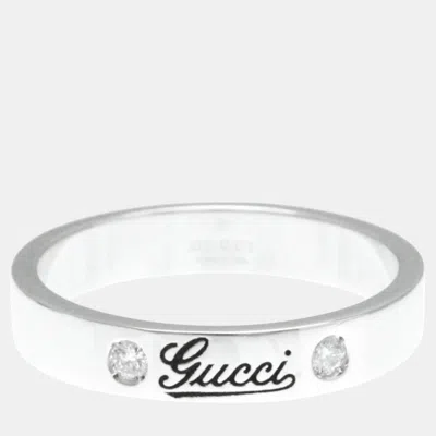 Pre-owned Gucci Icon Print Ring White Gold 18k Diamond Silver