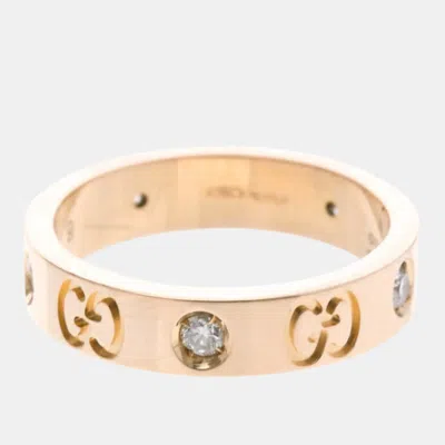 Pre-owned Gucci Icon Ring Diamond 18k Pink Gold Fashion Diamond Band Ring Eu 49