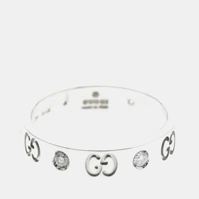 Pre-owned Gucci Icon Ring Diamond White Gold 18k Fashion Diamond Band Ring Silver