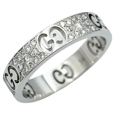 Pre-owned Gucci Icon Stardust Pavé Diamond Band Ring In Polished 18 Karat White Gold, Box