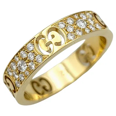 Pre-owned Gucci Icon Stardust Pavé Diamond Band Ring In Polished 18 Karat Yellow Gold, Box