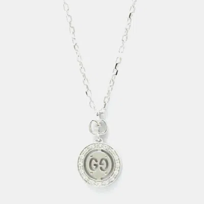 Pre-owned Gucci Icon Toile Diamond Necklace White Gold 18k Diamond Pendant Necklace Silver