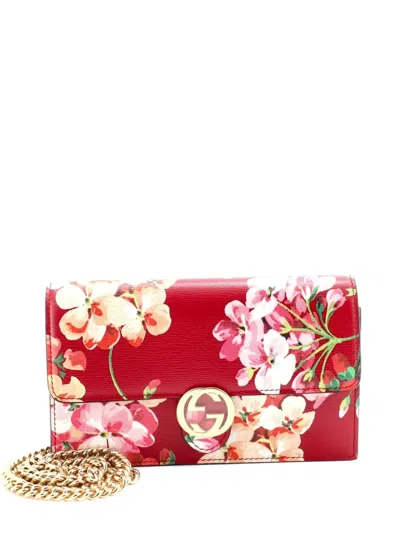 Pre-owned Gucci Icon Wallet On Chain Blooms Print Leather Crossbody Bag In Red