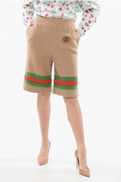 GUCCI ICONIC BANDED KNITTED SHORTS WITH EMBROIDERED LOGO