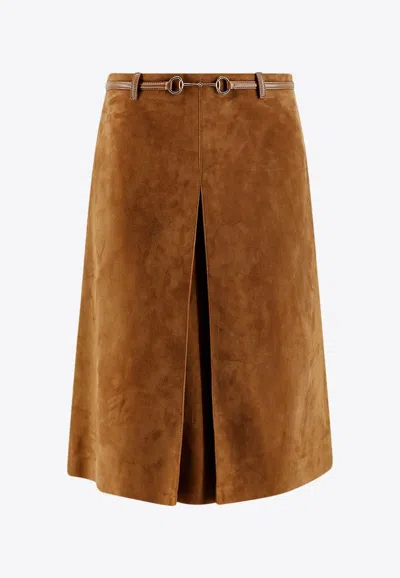 Gucci Suede Skirt With Horsebit Detail In Multi
